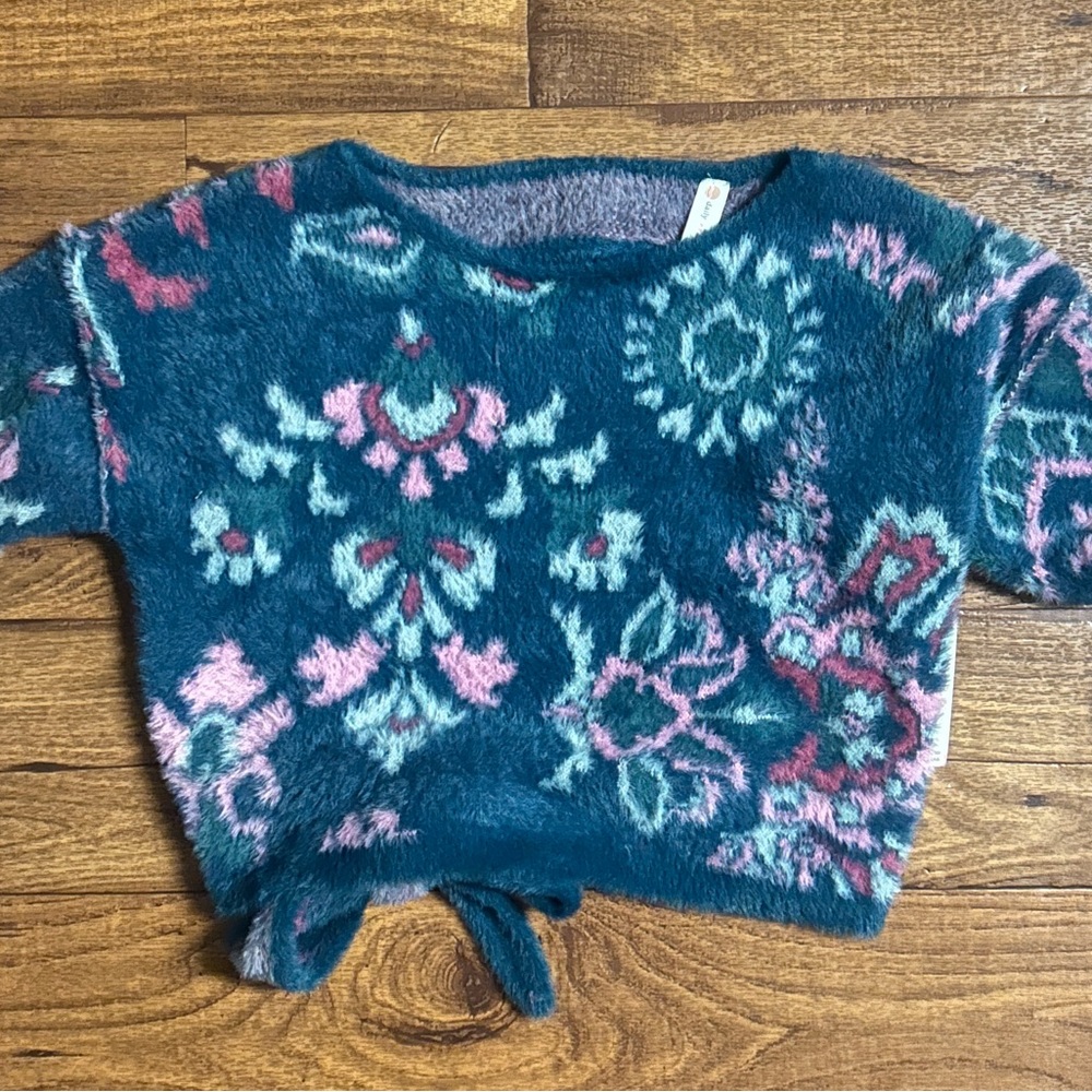 Anthropologie (Daily Practice) ~ Small ~ Blue/Pink Floral ~ Fleece Crop Sweater - Picture 2 of 16